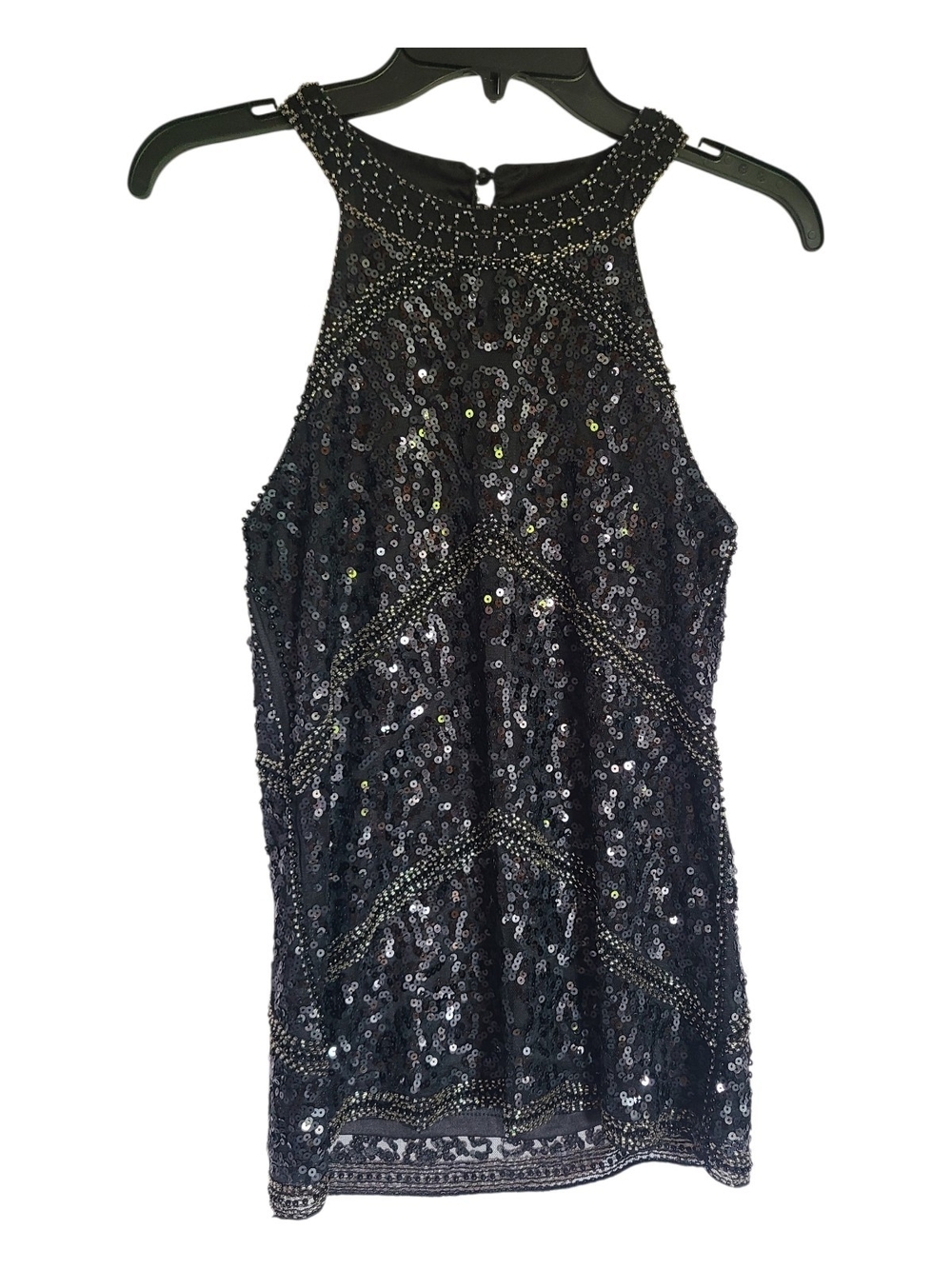 LTX Black Sequin Halter Top Small Beaded Cocktail Party Night Out Shimmer
